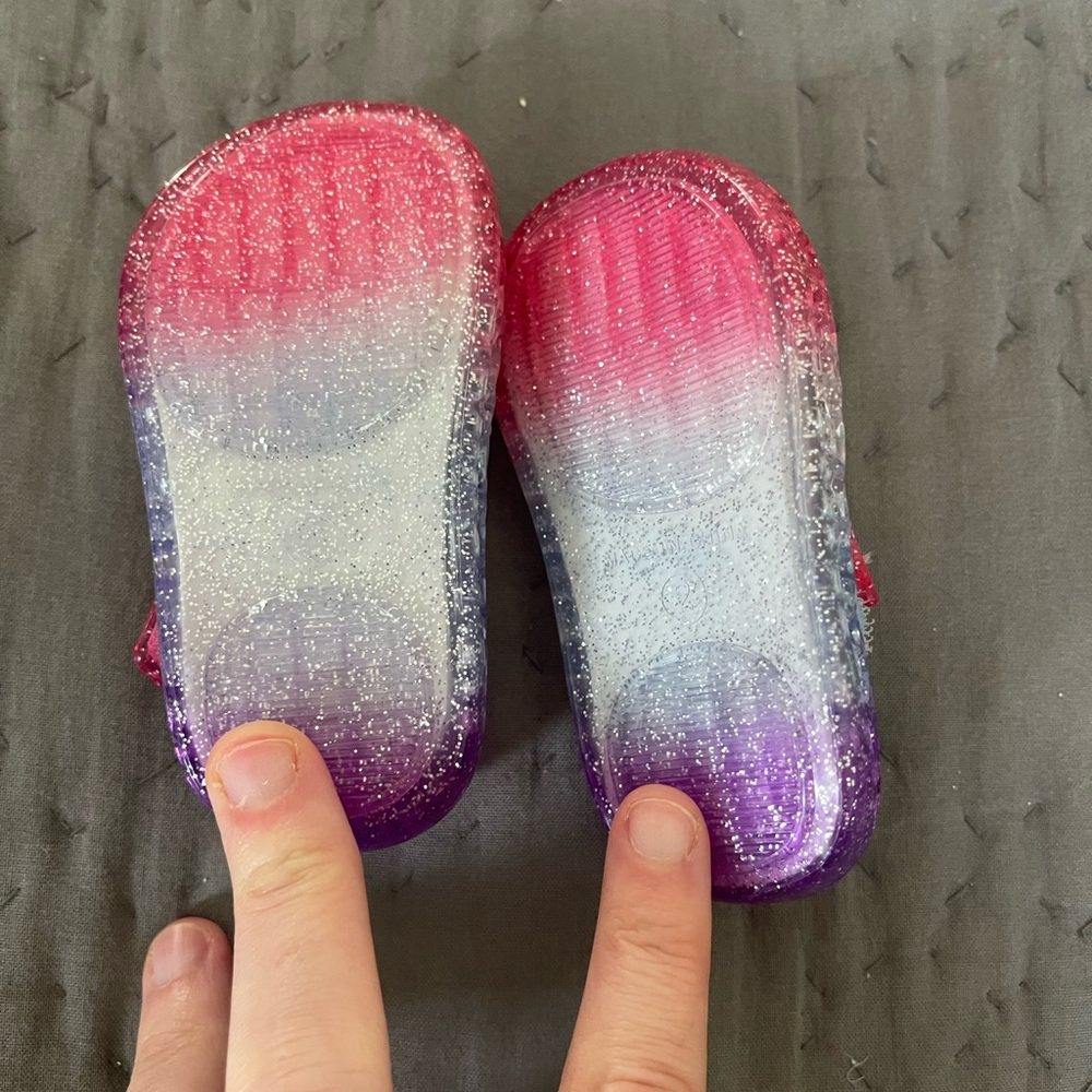Wonder Nation size 2 toddler baby girl jelly sandals clear pink purple velcro - Picture 6 of 7